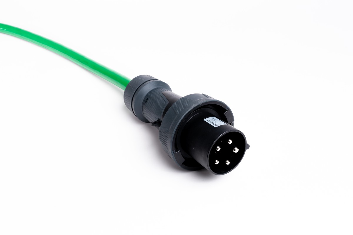 Alu Verlängerungskabel PUR Grün 5x16 konf. Stecker /Kupplung CEE 63A 5pol Schwarz 10m