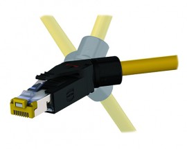 Stecker RJ45 feldkonfektionierbar, werkzeuglos, geschirmt, Kat. 6, gewinkelt 45°