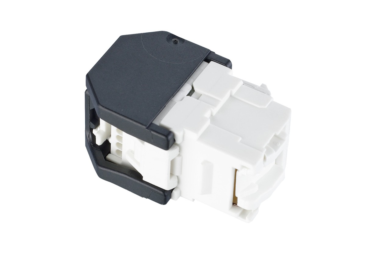 Corning RJ45 Jack Kat.6 UTP E250 Zwei Kabelabgänge Integrierte Staubschutzklappe Werkzeuglose Beschaltung