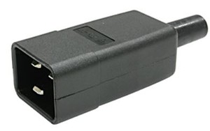 Gerätestecker C20 70°/16 A, mit Schutzkontakt und Tülle sw