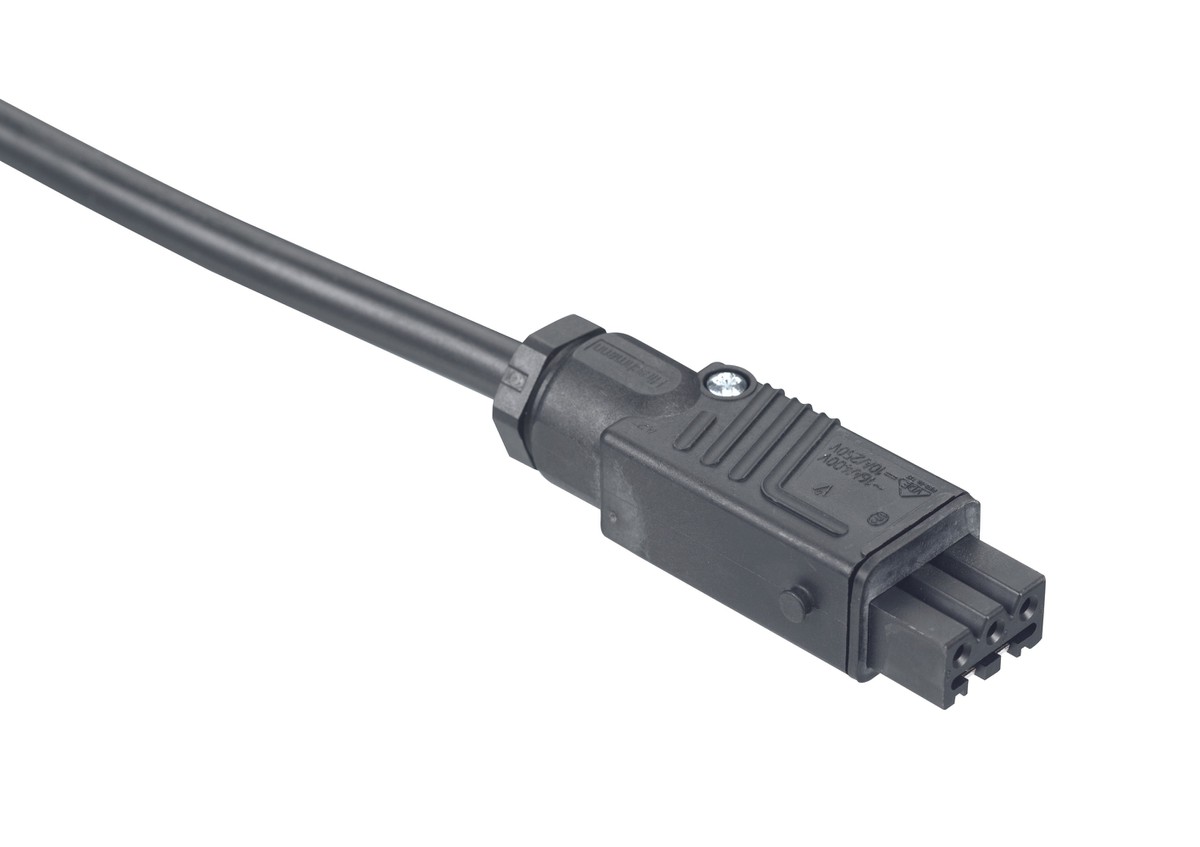 Vorkonfektioniertes Storenmotorenkabel Kabel: PVC Td-Kabel 4x1.5 2LNPE schwarz mit blauem Neutralleiter
1. Seite: Konfektioniert mit bauseitig angelieferter Kupplung STAK3N* und vormontiertem Steckerschutzbeutel
2. Seite: gerade abgeschnitten
Länge: 12...