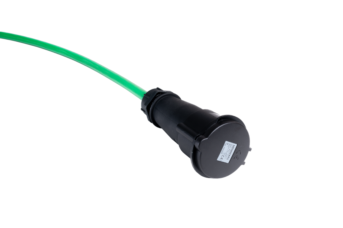 Alu Verlängerungskabel PUR Grün 5x6 konf. Stecker /Kupplung CEE 32A 5pol Schwarz 15m
