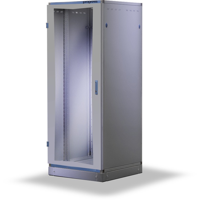 TSP-Rack 600x600x20HE RAL7035 - 19“ Säulen vorne + hinten - Fronttüre Glas inkl. Schwenkhebelgriff mit Schlüssel  - Rückwand mit Schnellverschluss - Seitenwände mit Schnellverschluss - Deckblech mit Lüftungsschlitzen vorbereitet für Ventilatoreneinbau ...