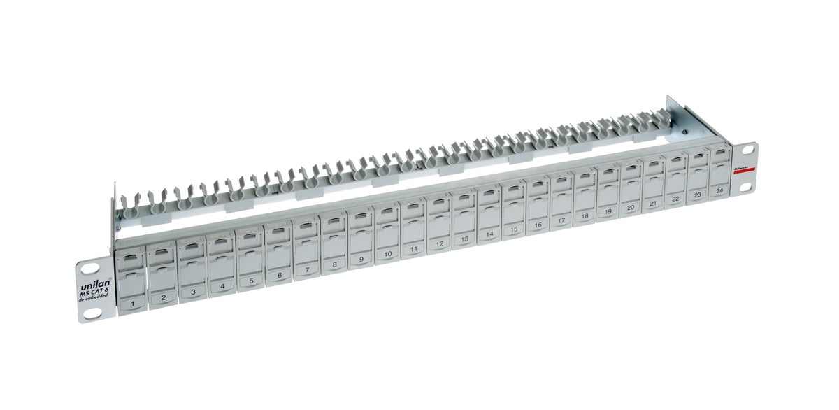 unilan 19" Patchpanel 1U vide, gris pour 24 modules MS avec couvercle protection poussière