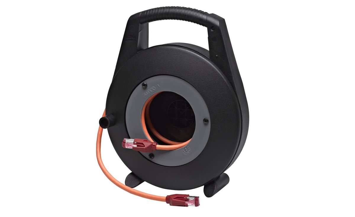 Bobine de câble petite avec câble Uninet 7702 4P flex PUR Fiche HIROSE TM-21 STP 2xRJ45 Cat.6, 10m