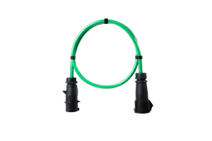 Alu Verlängerungskabel PUR Grün 5x6 konf. Stecker /Kupplung CEE 32A 5pol Schwarz 15m