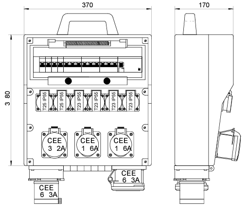 Distributeur de courant en caoutchouc dur DISTRO  370-7385