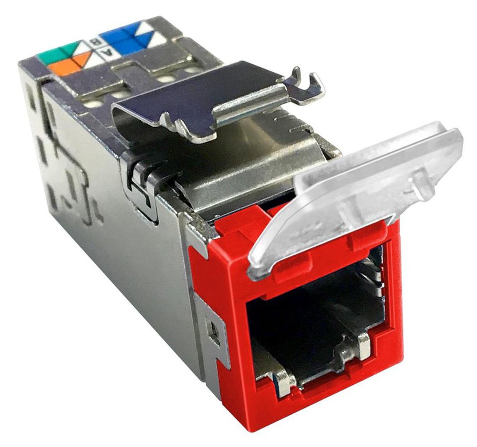 AMP-TWIST RJ45 SLX Kat. 6A S rt Mit Staubschutzklappe Aufnahme Keystone Codierfarbe rot