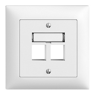 UP Montageset Keystone EDIZIOdue 2xRJ45 ws - Für gerade Steckrichtung - Für zwei RJ45 Anschlussmodule Keystone - Mit Papiereinlage für Beschriftung - Einbautiefe 37mm - FMI (Front, Montageplatte, Rahmen)