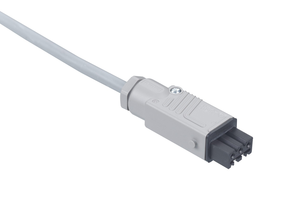 Vorkonfektioniertes Storenmotorenkabel Kabel: HSLH-JB 4x1.5 LNPE grau mit blauem Neutralleiter
1. Seite: Konfektioniert mit bauseitig angelieferter Kupplung STAK3N* und vormontiertem Steckerschutzbeutel
2. Seite: gerade abgeschnitten
Länge: 10.0m