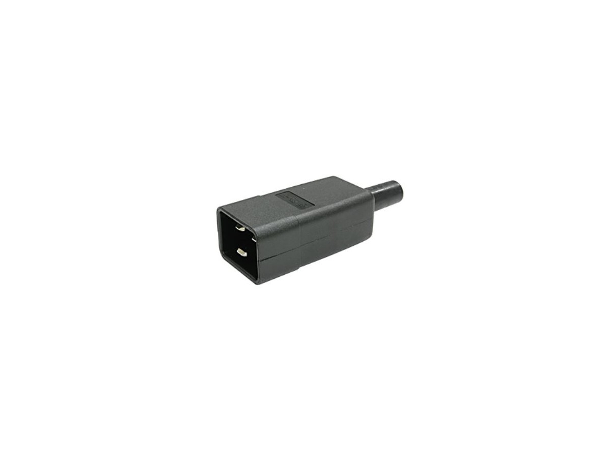 Gerätestecker C20 70°/16 A, mit Schutzkontakt und Tülle sw