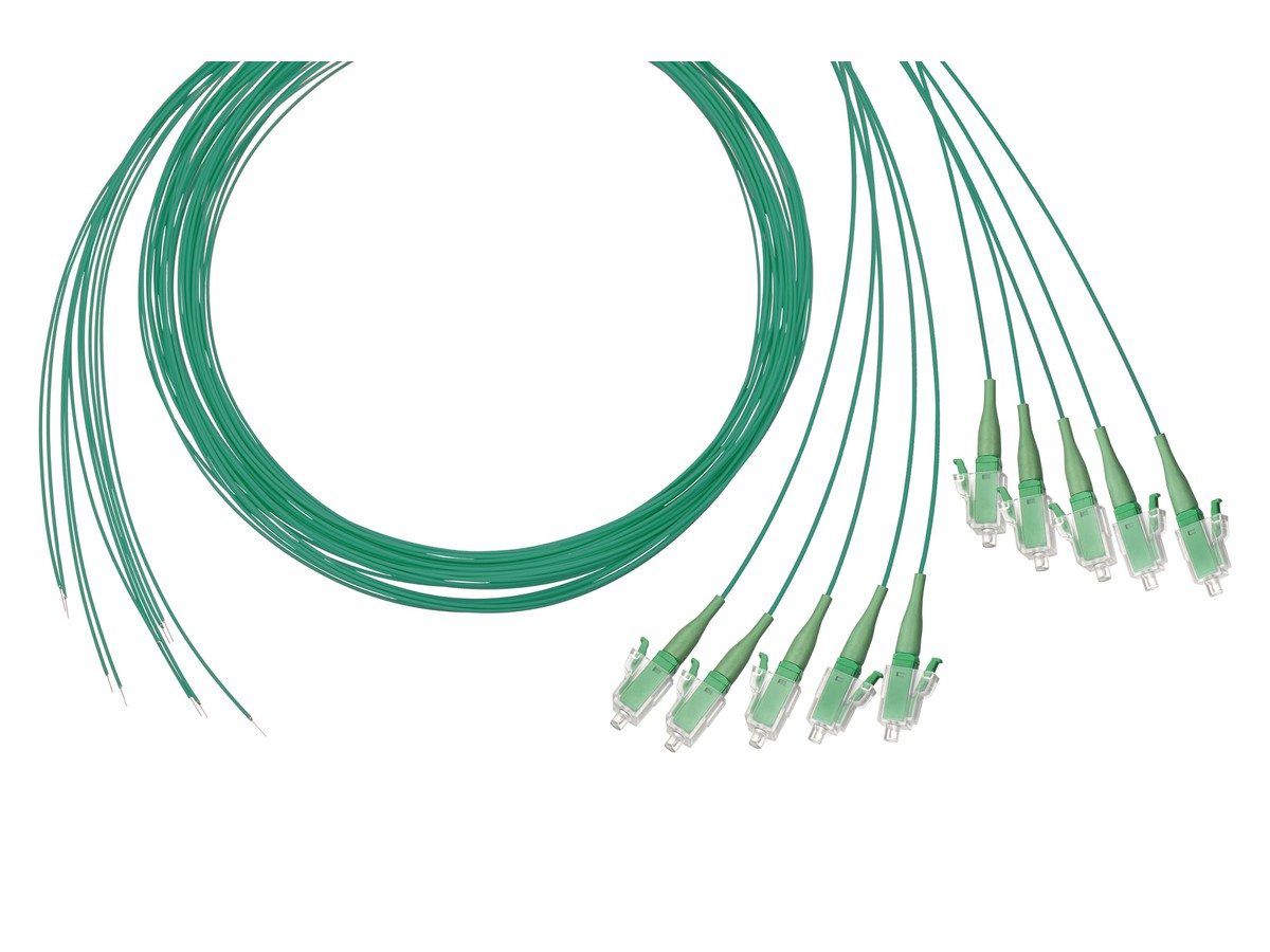 Pigtail vert pour panneau fibre optique brin compact G652 D, 250µm Fiche LC/APC 2.0 mètres