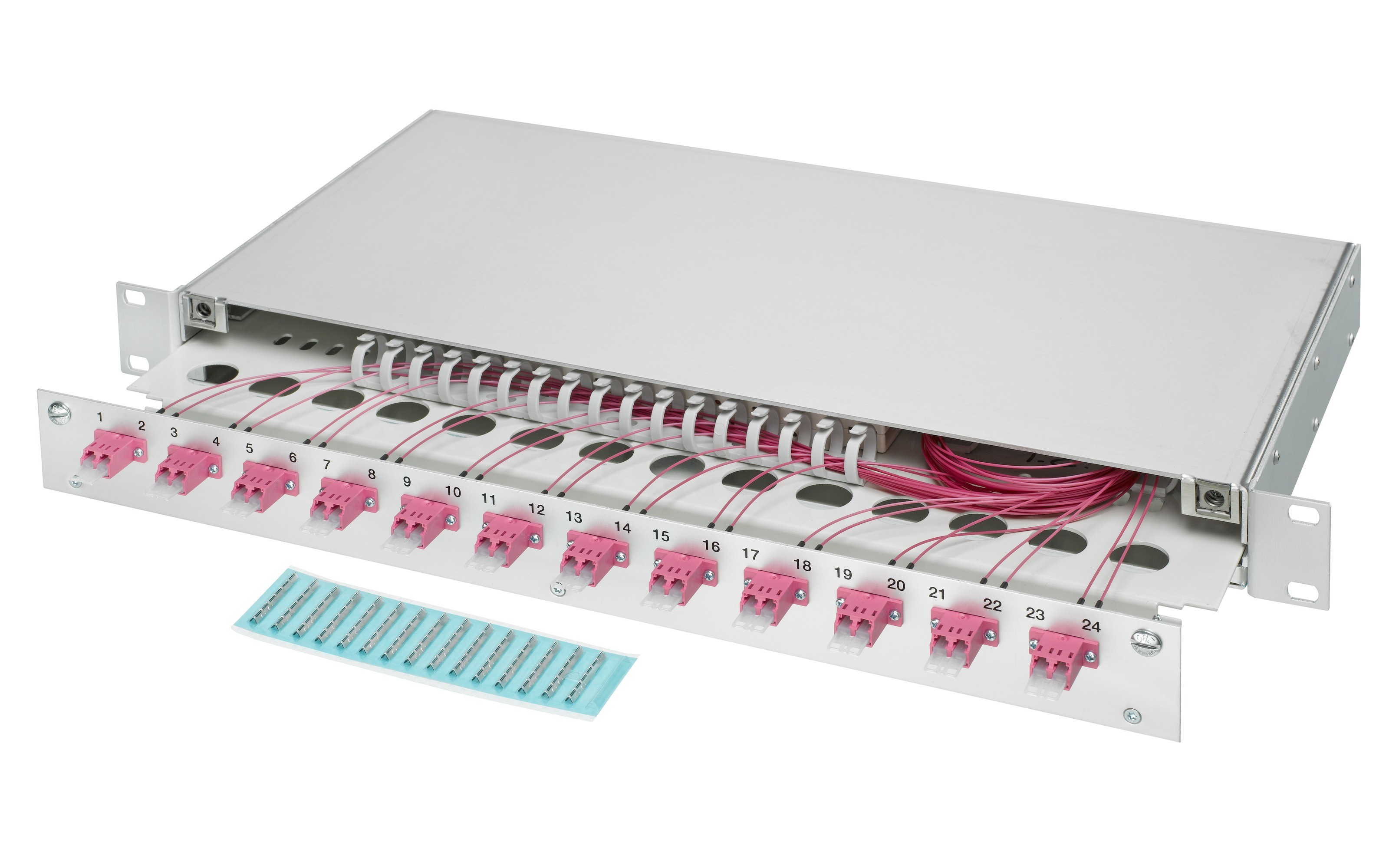 FO 19" Paneau 1U retirable 24xLC/dupl. OM4 compl.