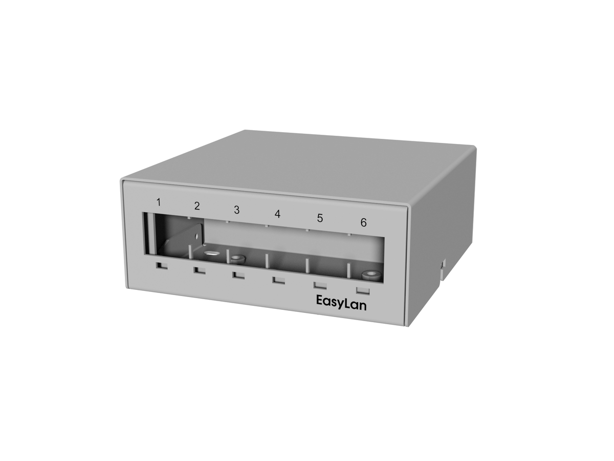 preLink/fixLink Verteilerbox AP und DIN 6x RAL7035 für den Einsatz von 6 Keystone Modulen Stahlblech feuerverzinkt und RAL7035 lackiertes Gehäuse