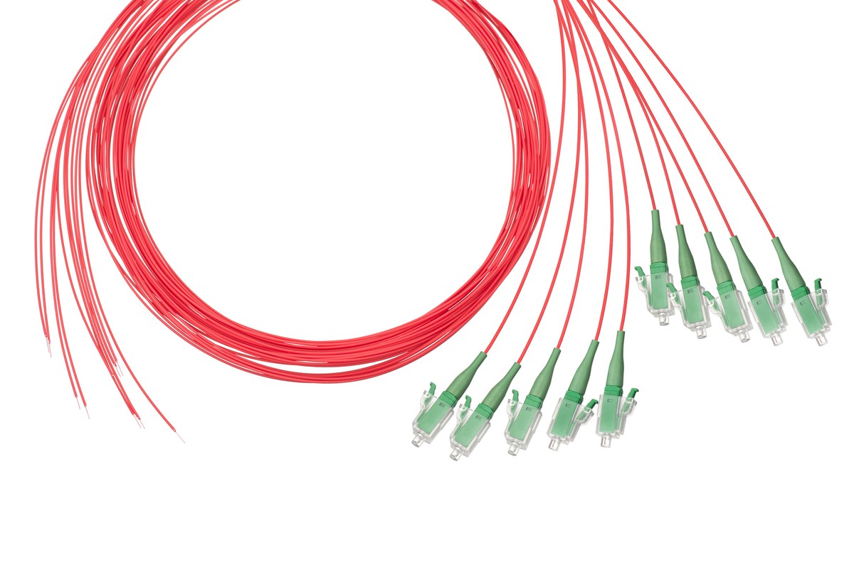 Pigtail Rot für Fiberpanel Kompaktader G652 D,250 µm Stecker LC/APC  2.0 Meter