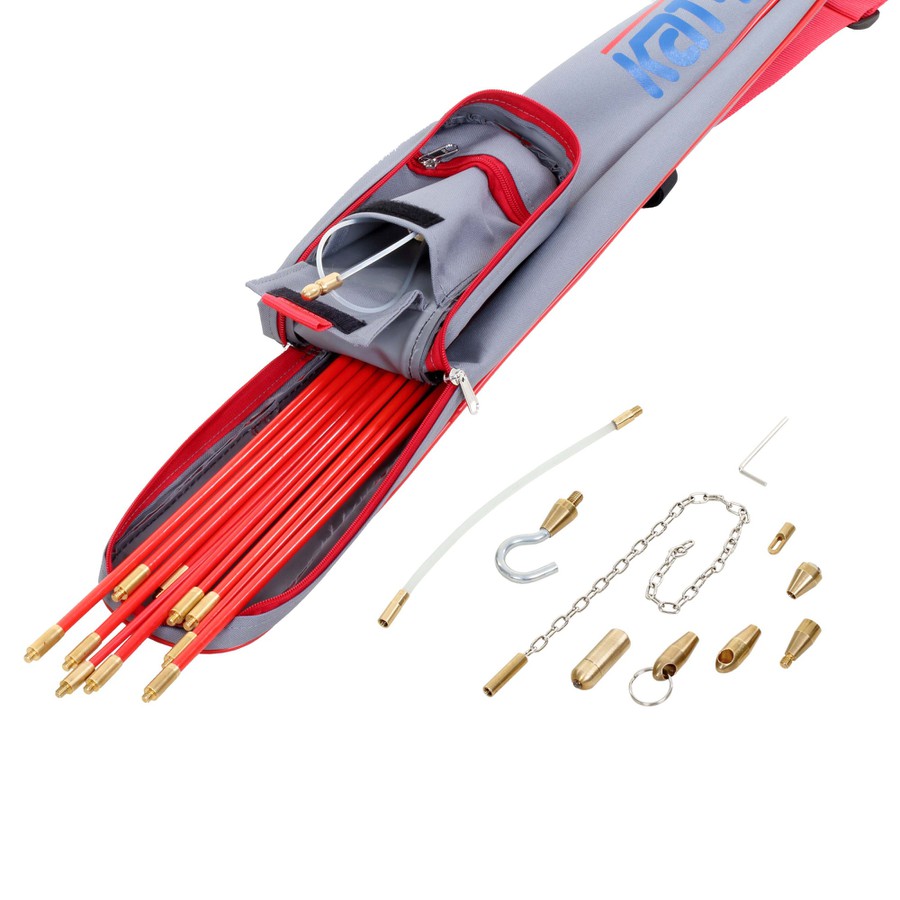 Schubstangen Profi-Set Mitegeliefertes Zubehör: -1 Gleitaufsatz -1 LED-Lampe -1 Haken -1 Kette -1 Super-Magnet -Flex-Stab(15cm) -1 Adapter M6 auf M5 (für alle Kati® Blitz Produkte) -1 Führungskopf sowie Führungskopf mit Ring -1 Zugkopf