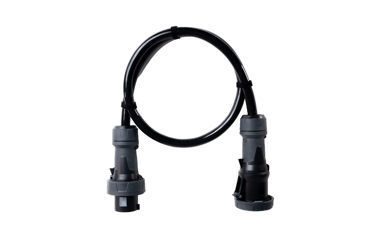 Alu Verlängerungskabel PUR Schwarz 5x16 konf. Stecker/Kupplung CEE 63A 5pol Schwarz 10m